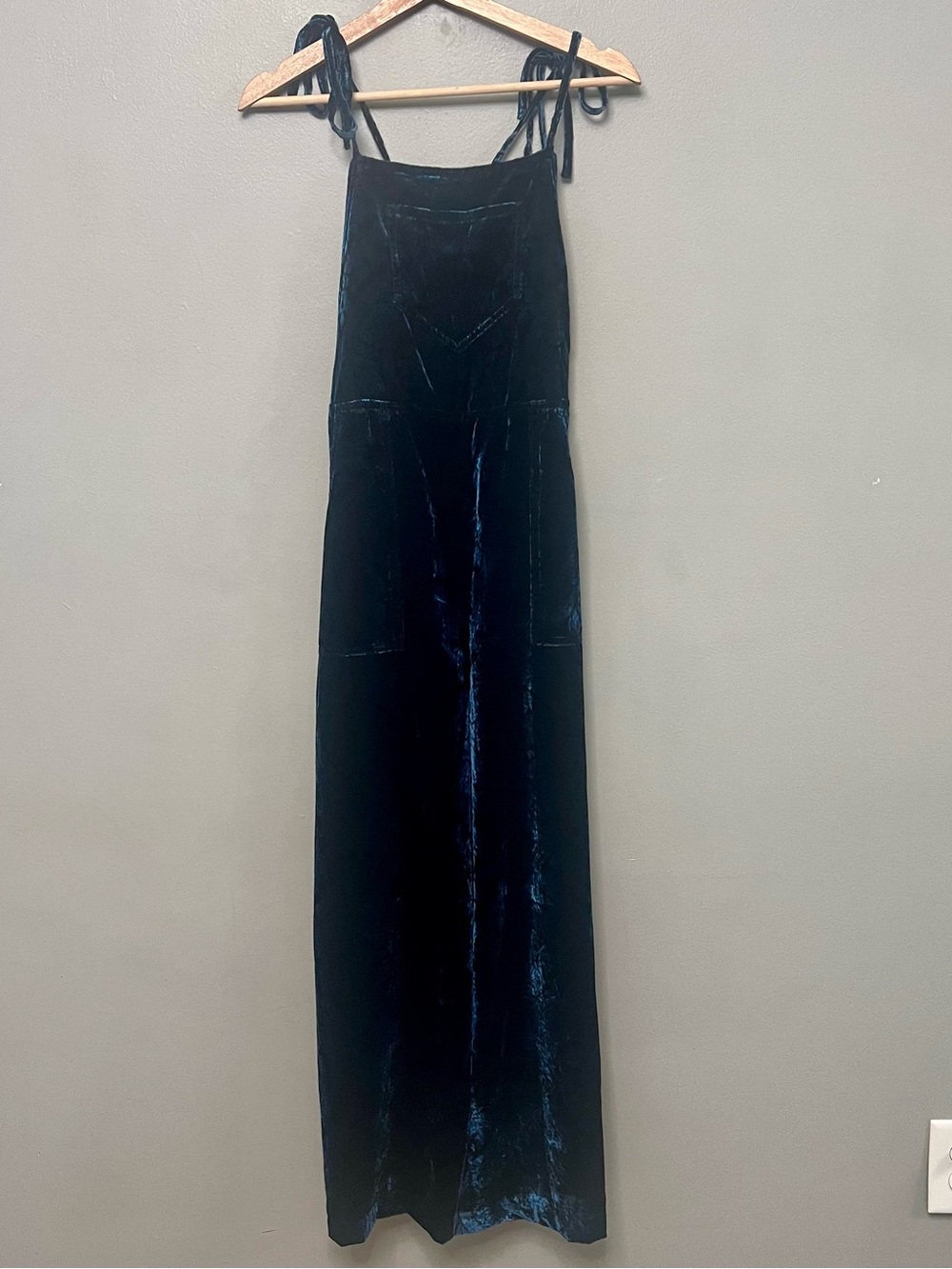 Anthropologie Noir Blue Velvet Jumpsuit W/ Burnout All Over Design Large